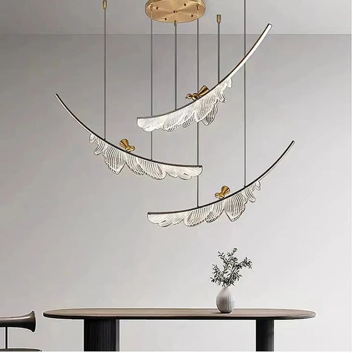 Suspension luminaire lumineuse jian avec trois bras incurvés modernes en métal et verre translucide blanc