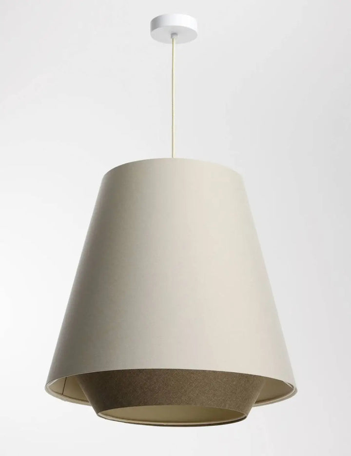 Suspension luminaire moderne doblo crème avec abat-jour conique et base texturée marron pour intérieur élégant