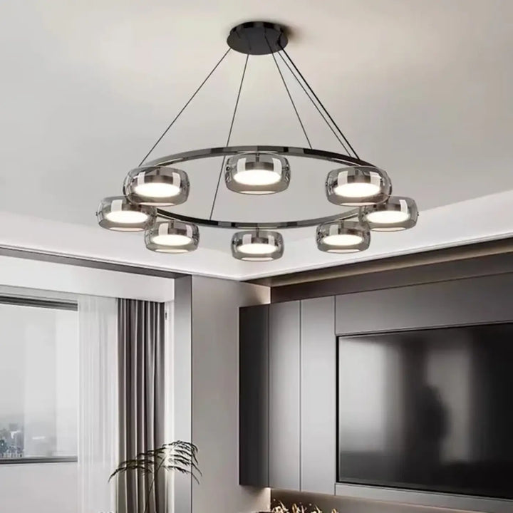 Suspension Luminaire Moderne Design Anneau Noir Avec Spots LED

