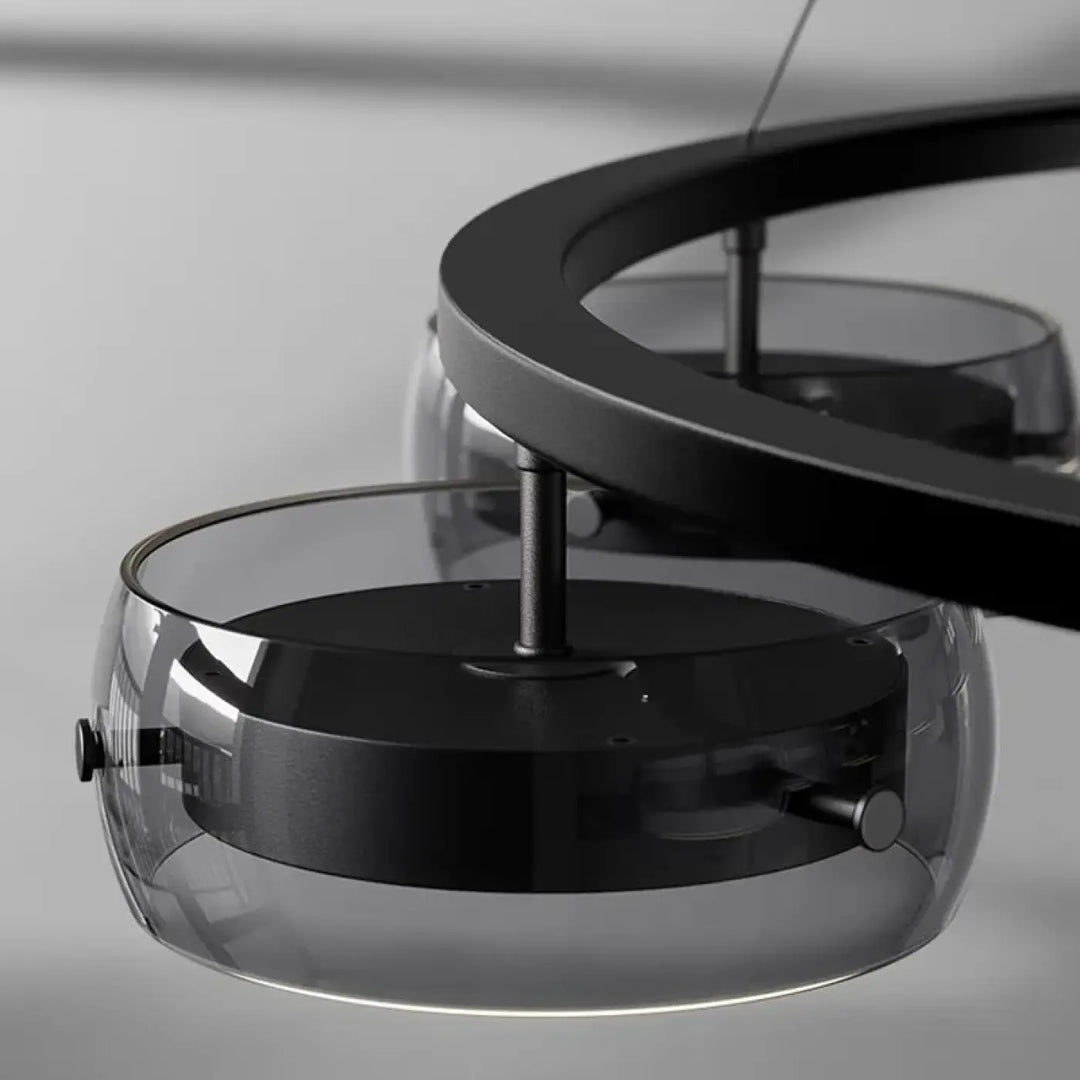 Suspension Luminaire Moderne Design Anneau Noir Avec Spots LED

