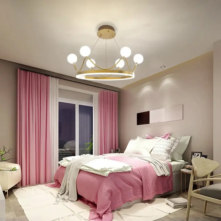 Suspension Luminaire Moderne Design Doré Avec Boules Blanches


