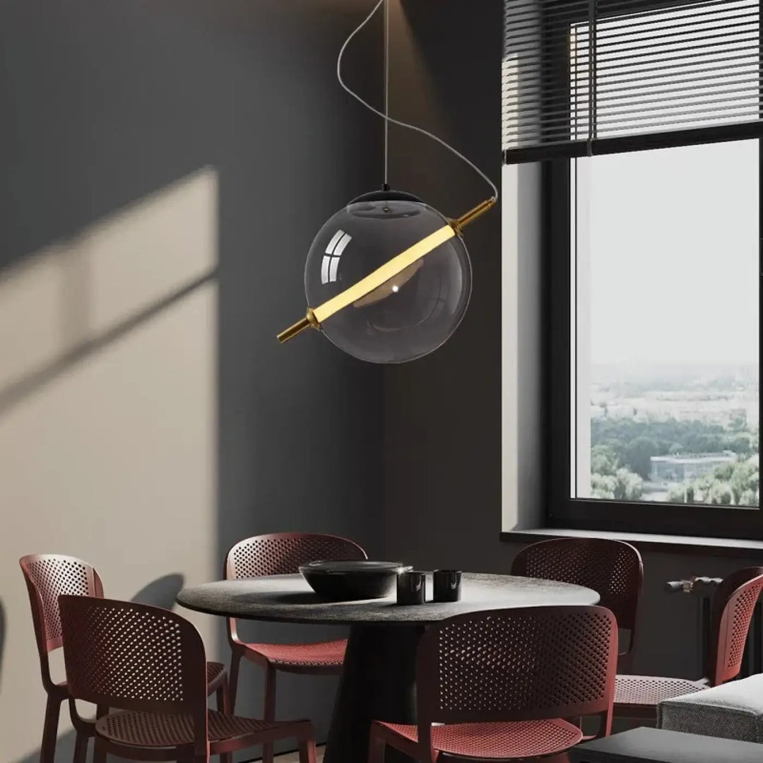 Suspension Luminaire Moderne Design Doré Avec Globe Transparent