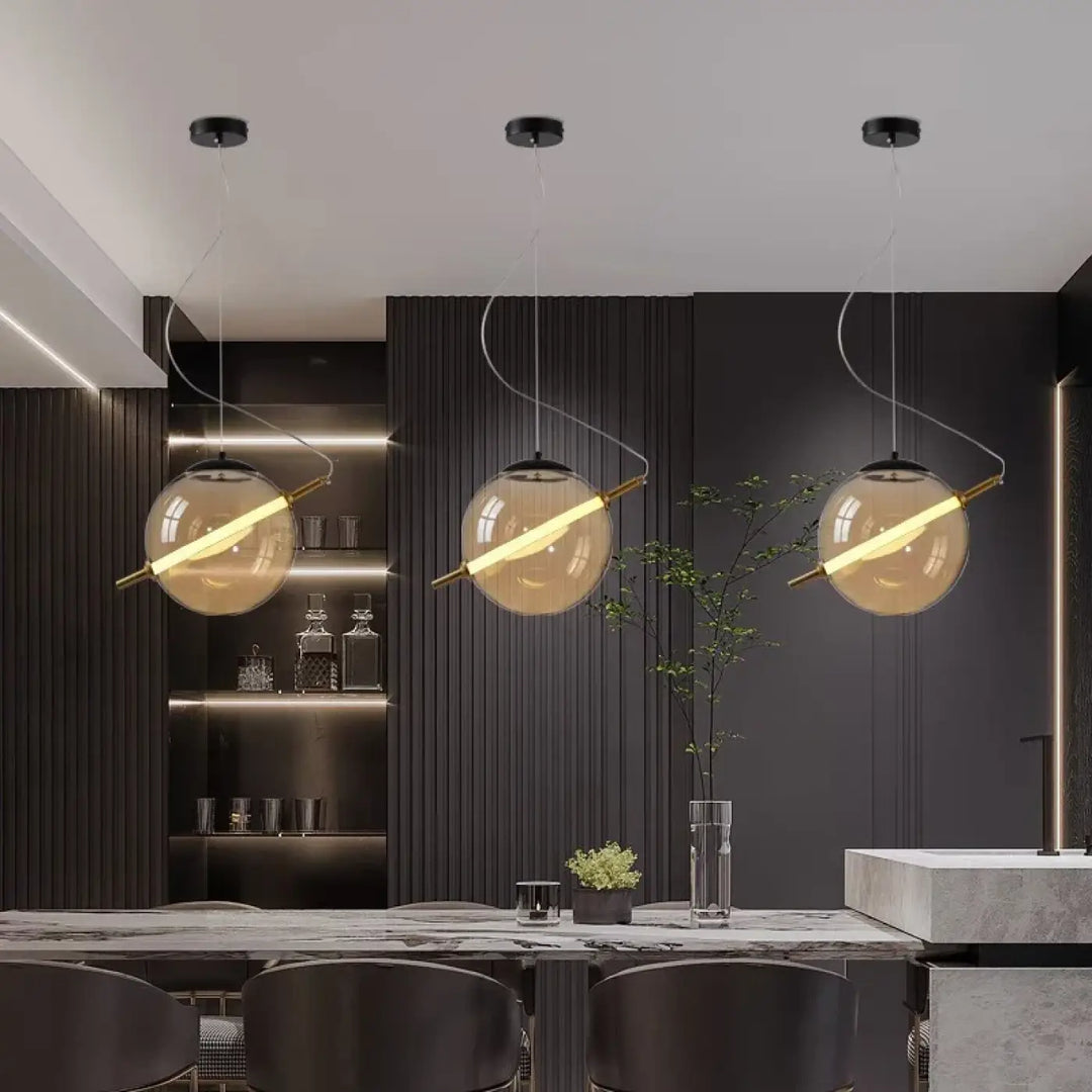 Suspension Luminaire Moderne Design Doré Avec Globe Transparent