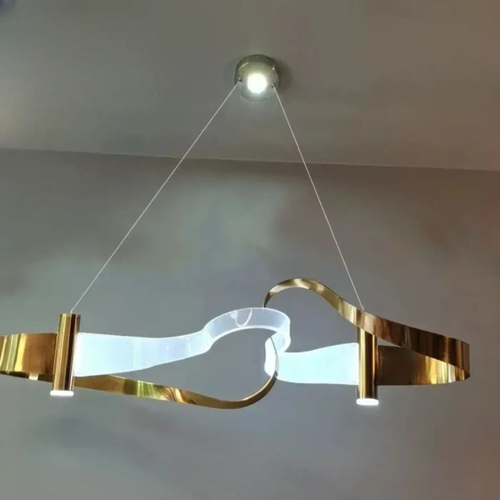 Suspension luminaire moderne design ondulé en métal doré