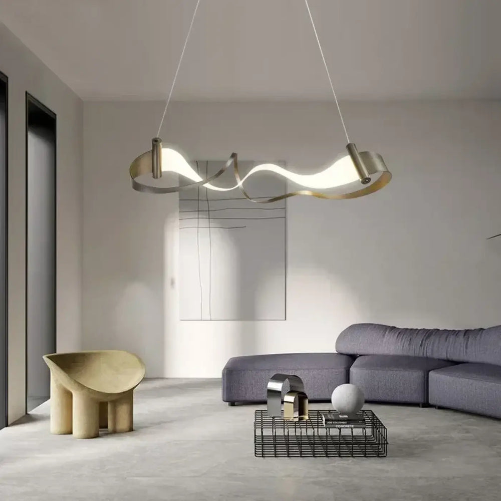 Suspension luminaire moderne design ondulé en métal doré