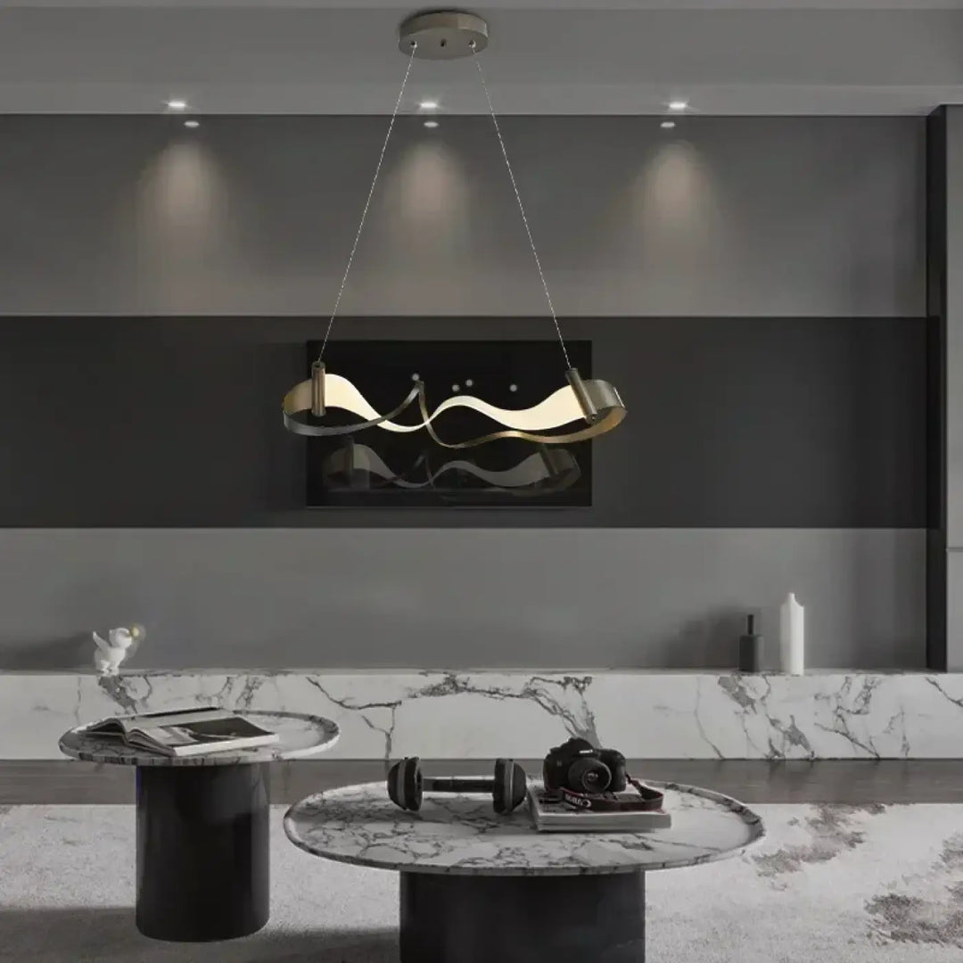 Suspension luminaire moderne design ondulé en métal doré