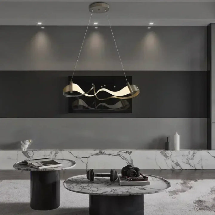 Suspension luminaire moderne design ondulé en métal doré