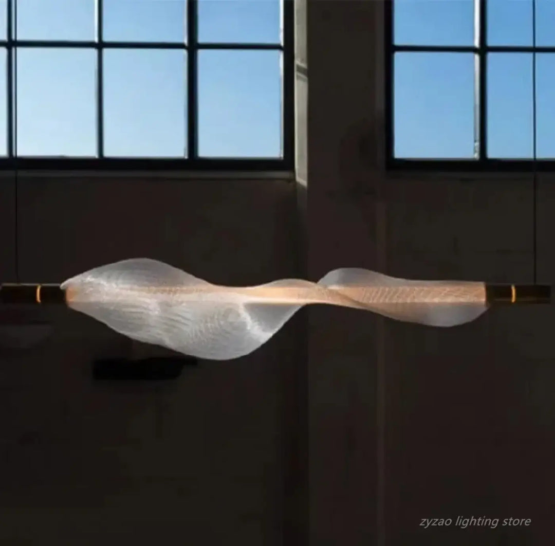 Suspension luminaire moderne design ondulé en verre noir et blanc