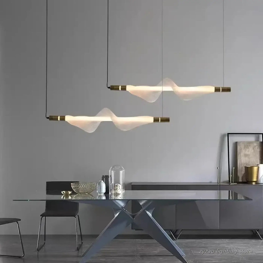 Suspension luminaire moderne design ondulé en verre noir et blanc