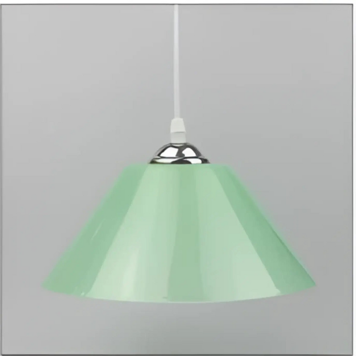 Suspension luminaire delta forme conique mint vert avec finition brillante et fixation metallique argent pour decoration intérieure
