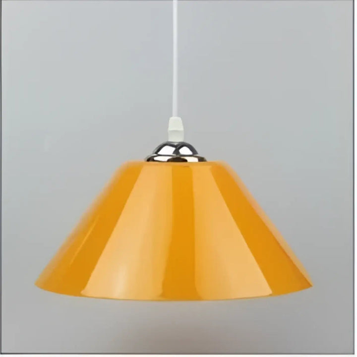 Suspension luminaire delta orange forme conique avec sommet chrome et cordon pour décoration intérieure moderne