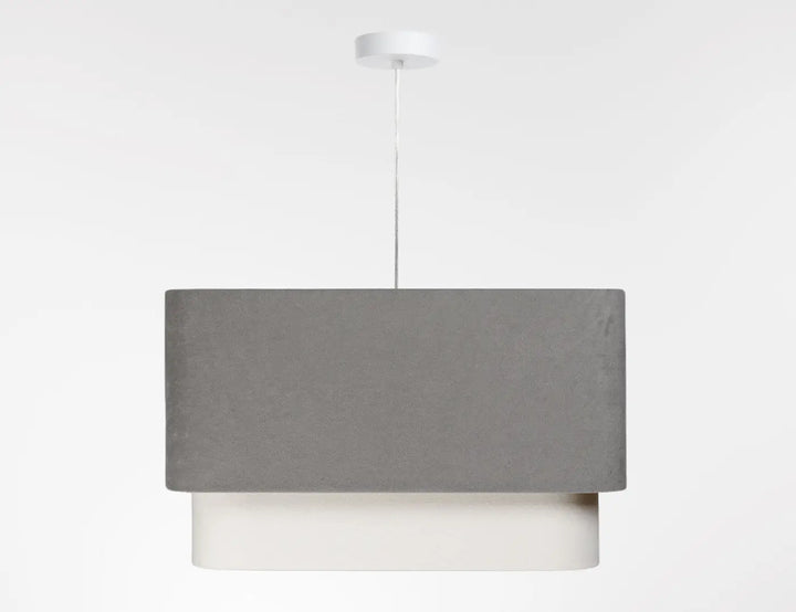 Suspension luminaire moderne kwadro duo en béton avec abat-jour gris mat et base blanche suspendue par tige métallique