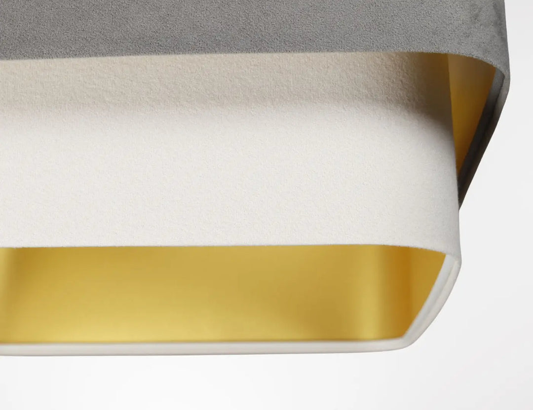Suspension luminaire moderne kwadro duo avec lumière rectangulaire gris mat blanc et bords intérieurs dorés
