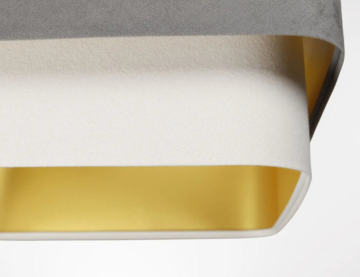 Suspension luminaire moderne kwadro duo avec lumière rectangulaire gris mat blanc et bords intérieurs dorés