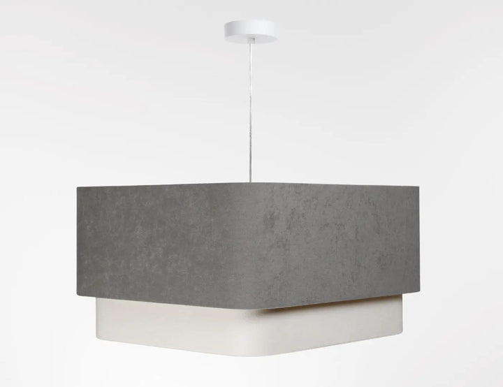 Suspension luminaire moderne kwadro duo gris blanc avec partie supérieure en béton gris mat et base blanche contrastée