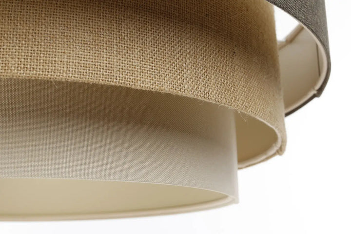 Beige et gris suspension luminaire triniti boho elegant avec abat-jour en tissu texturé en toile de jute marron beige crème
