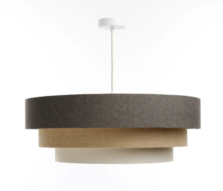 Suspension luminaire triniti boho elegant avec abat-jour superposé marron texturé beige naturel et crème lisse