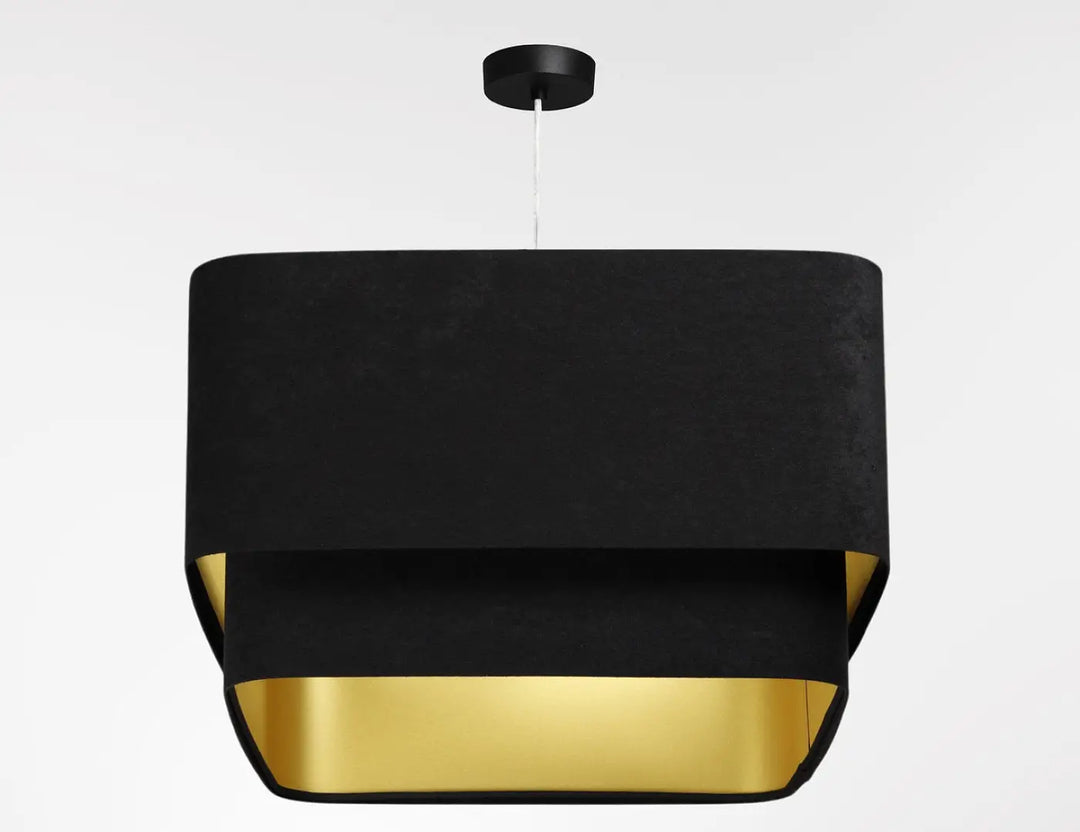 Suspension luminaire noire en velours avec intérieur doré et design minimaliste kwadro duo velour pour intérieur moderne