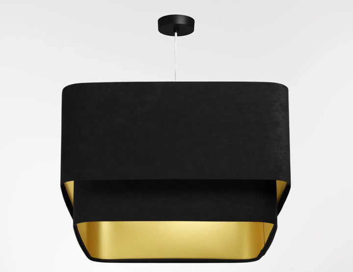 Suspension luminaire noire en velours avec intérieur doré et design minimaliste kwadro duo velour pour intérieur moderne