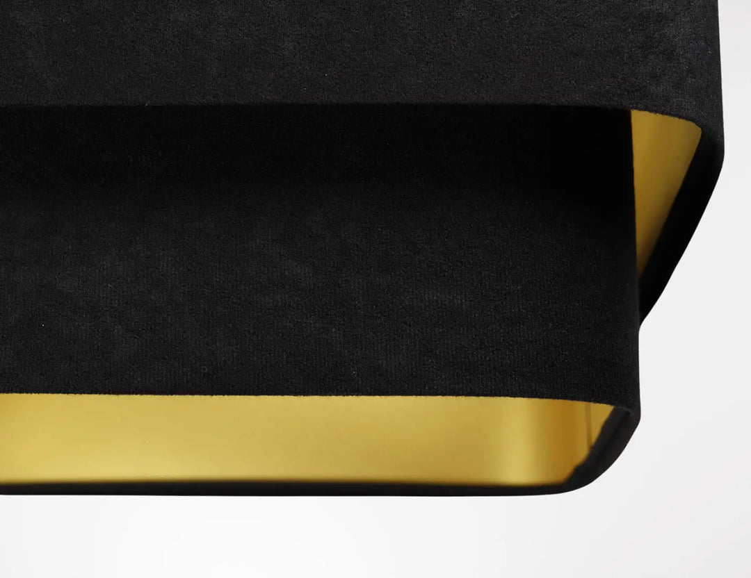 Suspension luminaire kwadro duo velour noir avec abat-jour en velours noir et intérieur doré moderne