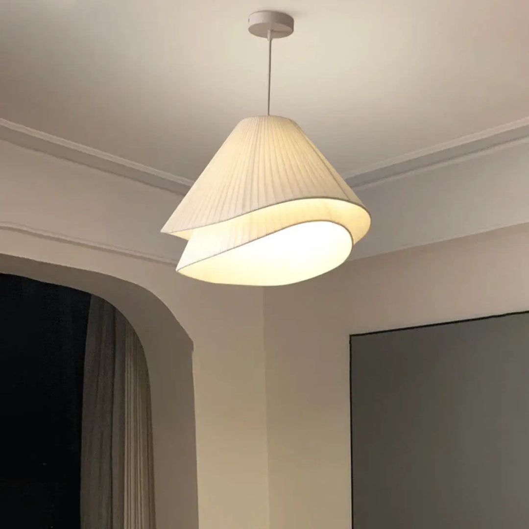 Suspension Luminaire Moderne En Tissu Blanc Plissé Design Élégant

