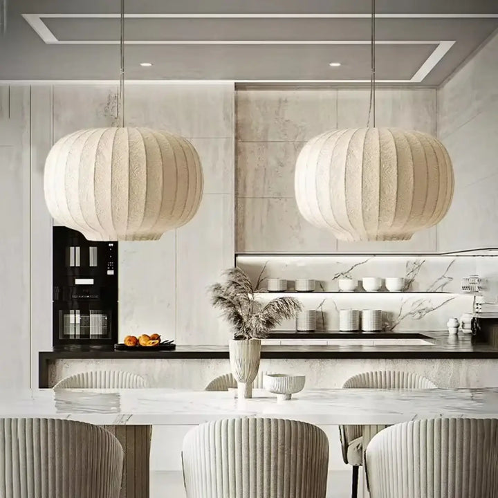 Suspension Luminaire Moderne En Tissu Blanc Plissé Élégant

