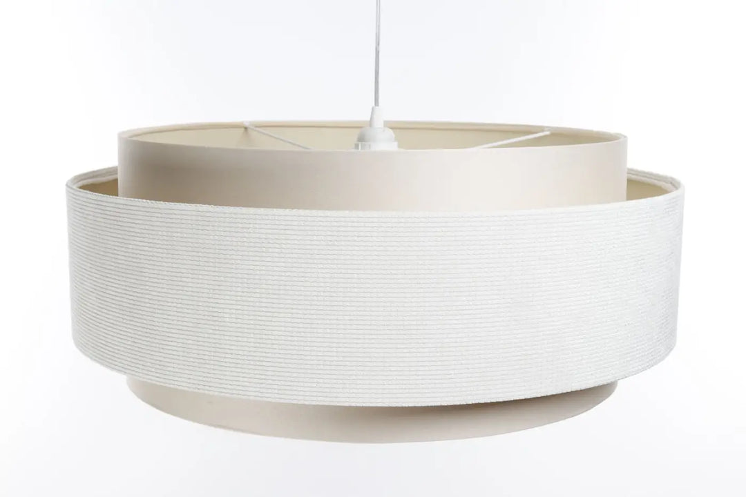 Suspension luminaire doblò classic crème en tissu crème avec texture côtelée et design superposé moderne suspendu par câble blanc