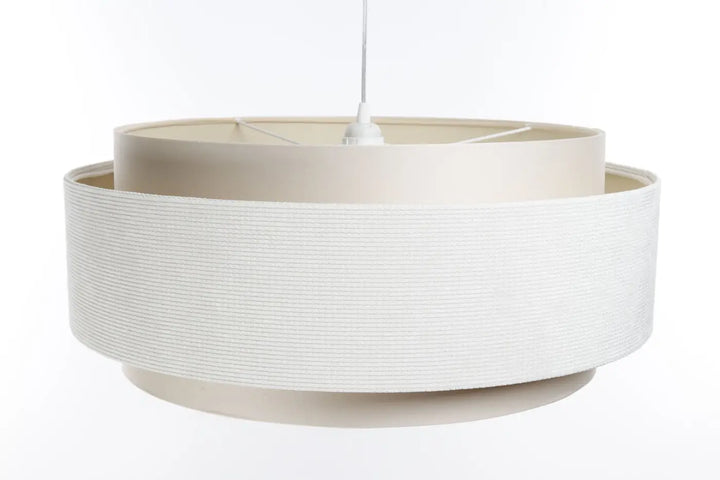 Suspension luminaire doblò classic crème en tissu crème avec texture côtelée et design superposé moderne suspendu par câble blanc