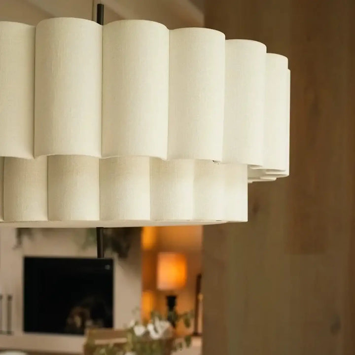 Suspension Luminaire Moderne En Tissu Plissé Beige Élégant