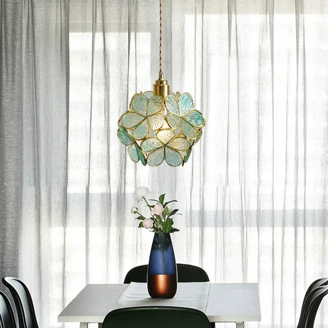 Suspension Luminaire Moderne En Verre Coloré Fleur Design
