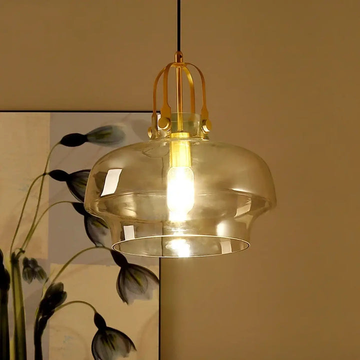 Suspension luminaire moderne en verre et métal doré