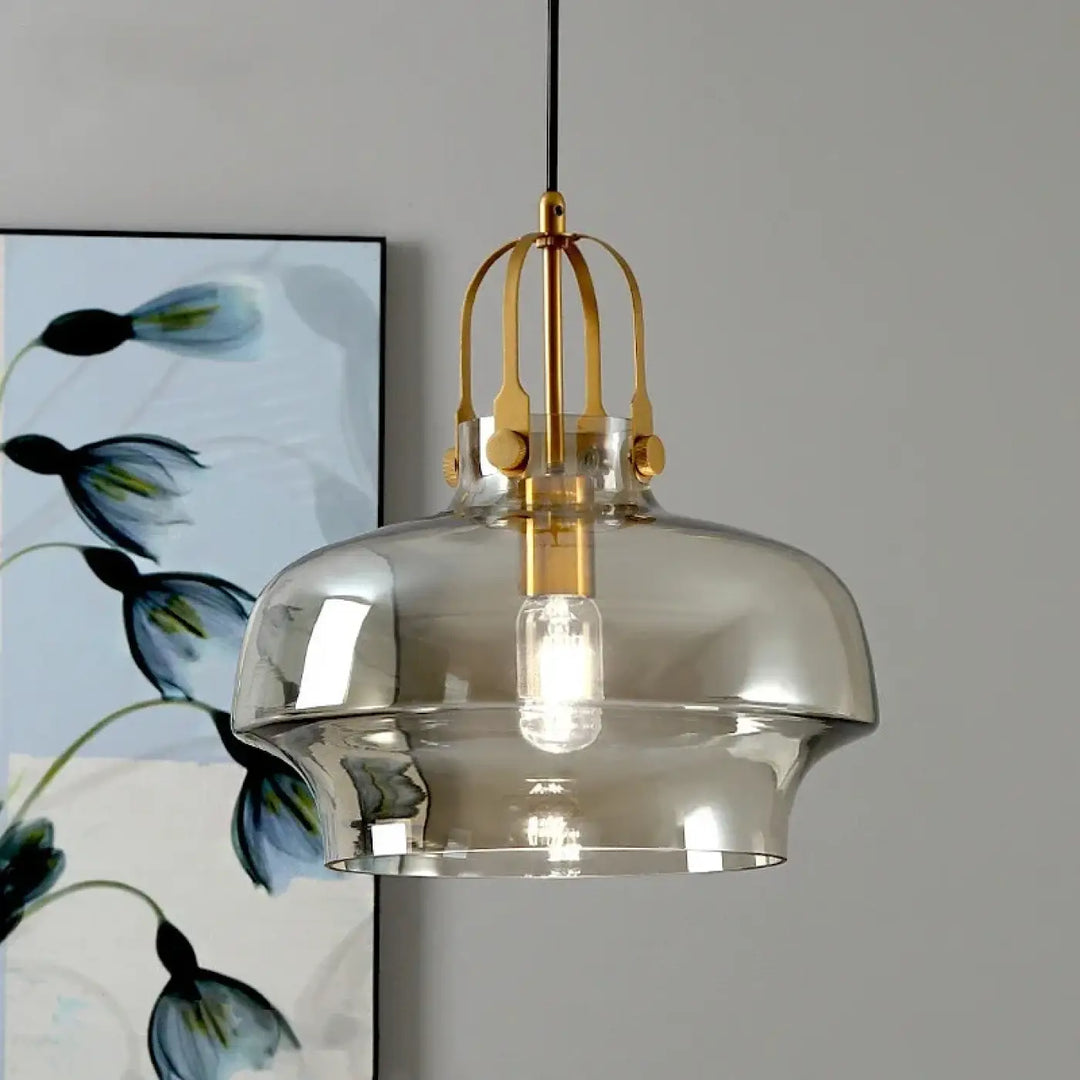 Suspension luminaire moderne en verre et métal doré