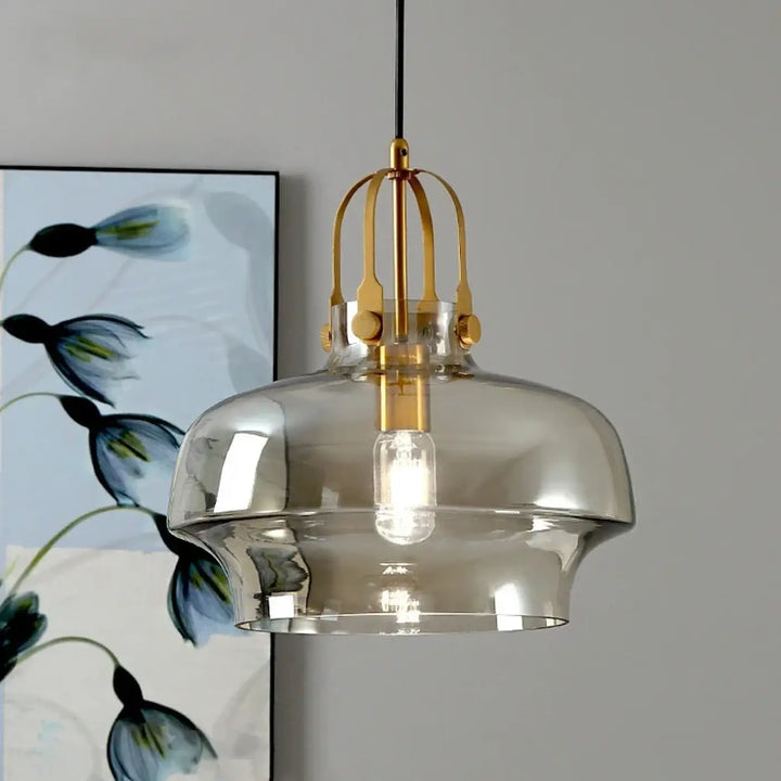 Suspension luminaire moderne en verre et métal doré