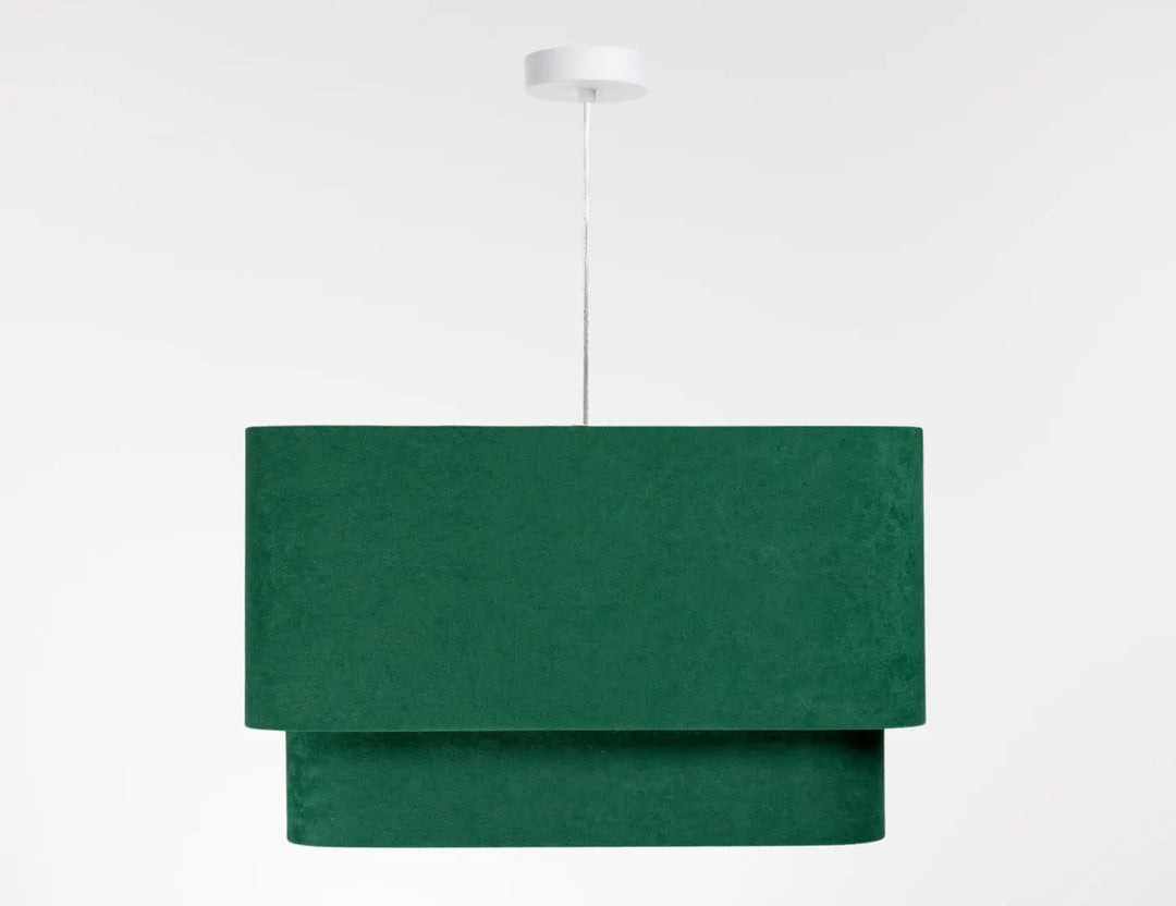 Suspension luminaire moderne kwadro duo velour vert en velours vert foncé avec design minimaliste à étages et fixation plafond blanche