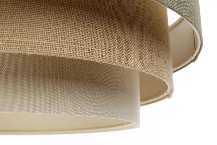 Suspension luminaire moderne triniti boho elegant beige et crème en tissu burlap texturé vert gris