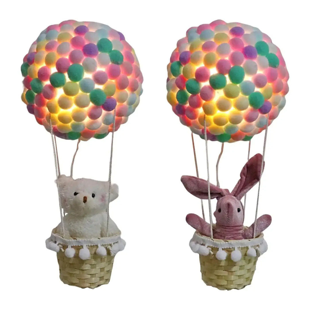 Veilleuse balou suspension luminaire montgolfière avec ourson blanc et lapin rose en perles translucides pastel