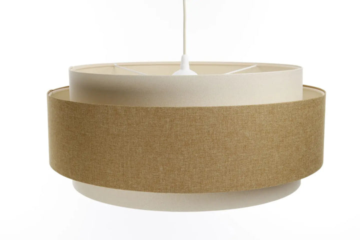Suspension luminaire doblo boho élégant en tissu tissé naturel tan avec abat-jour blanc et base pour couleurs chaleureuses