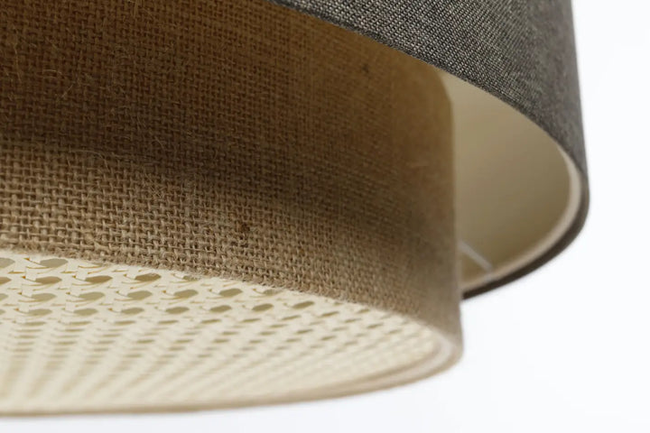 Suspension luminaire doblo boho elegant avec abat-jour bicolore en lin gris foncé et doublure en toile de jute naturel