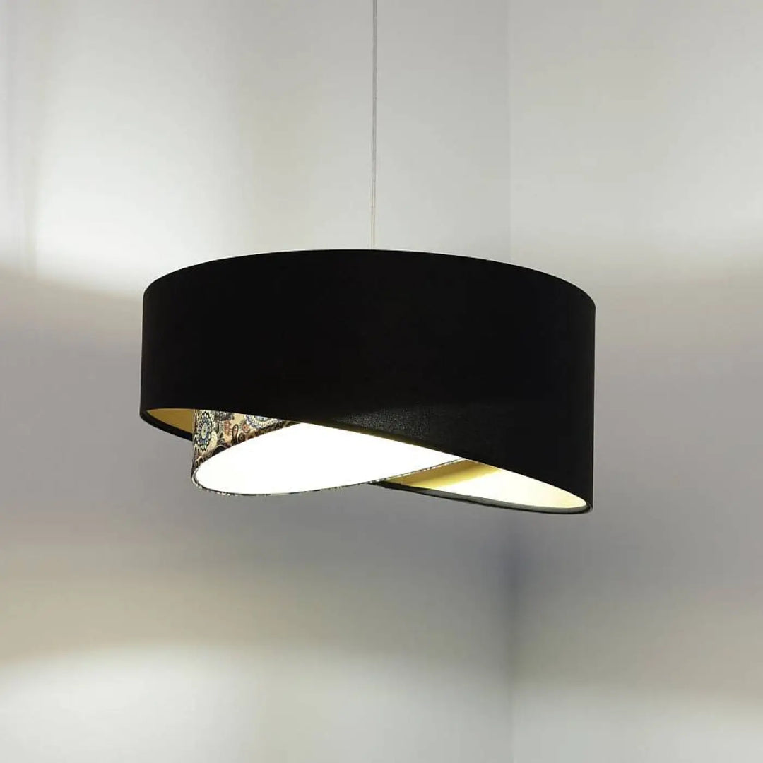 Suspension luminaire multicolore galaxy auric en cylindre noir avec intérieur doré et bordure décorative velours style chic