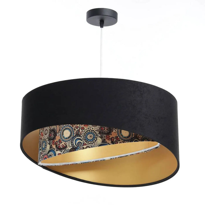 Suspension luminaire multicolore galaxy auric en velours style chic noir avec intérieur doré et motif paisley raffiné