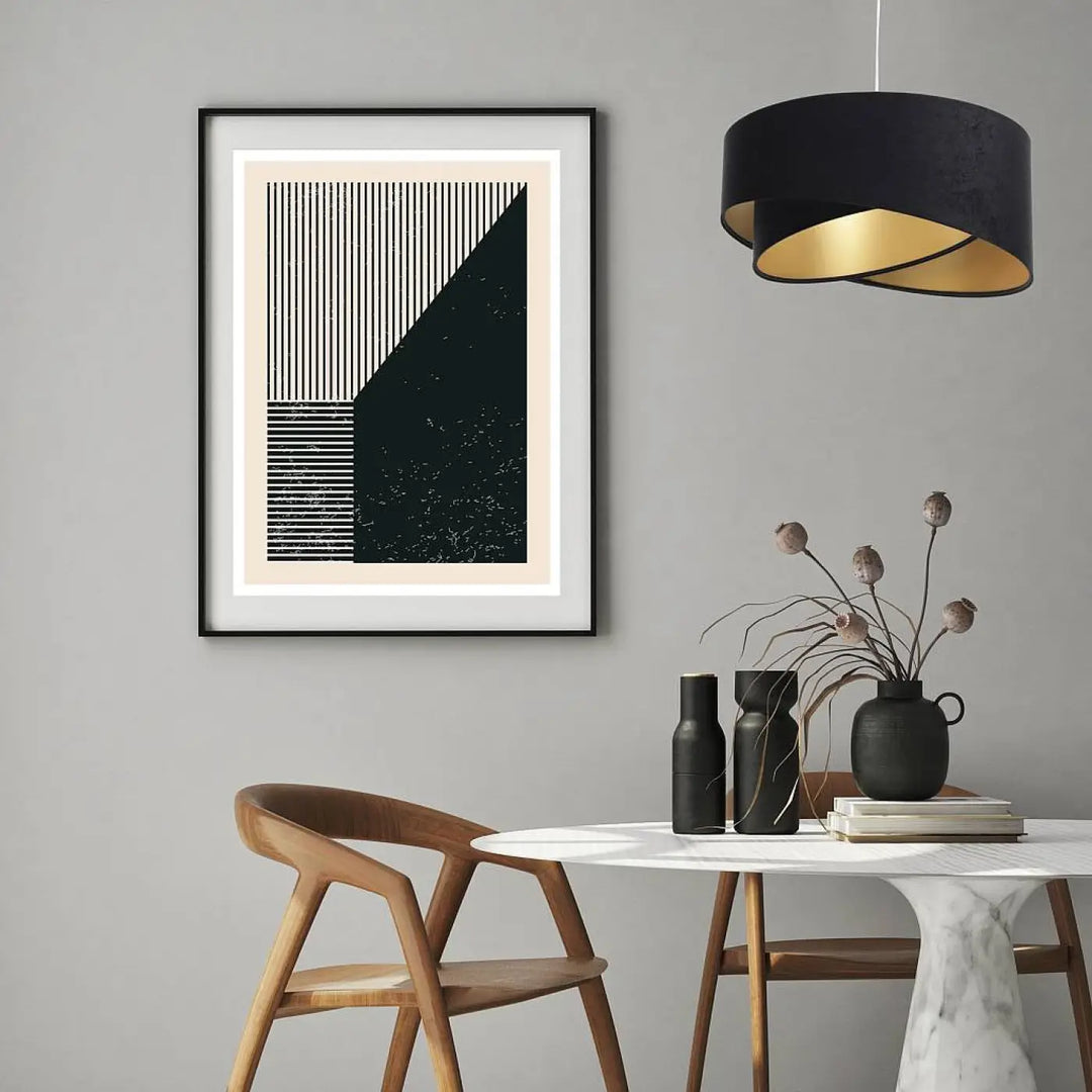 Suspension luminaire noir avec motif abstrait vert foncé texturé dans un cadre noir en velours galactic auric