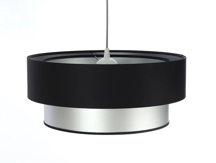 Suspension luminaire duo noire et argent en métal avec design moderne et élégant à étages pour éclairage intérieur
