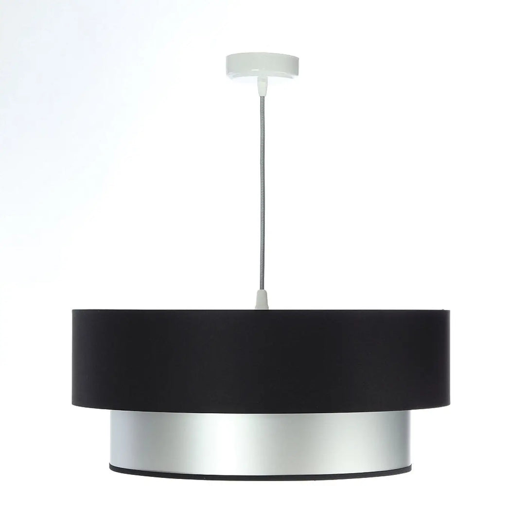 Suspension luminaire duo noire et argent à deux niveaux en métal avec design moderne élégant