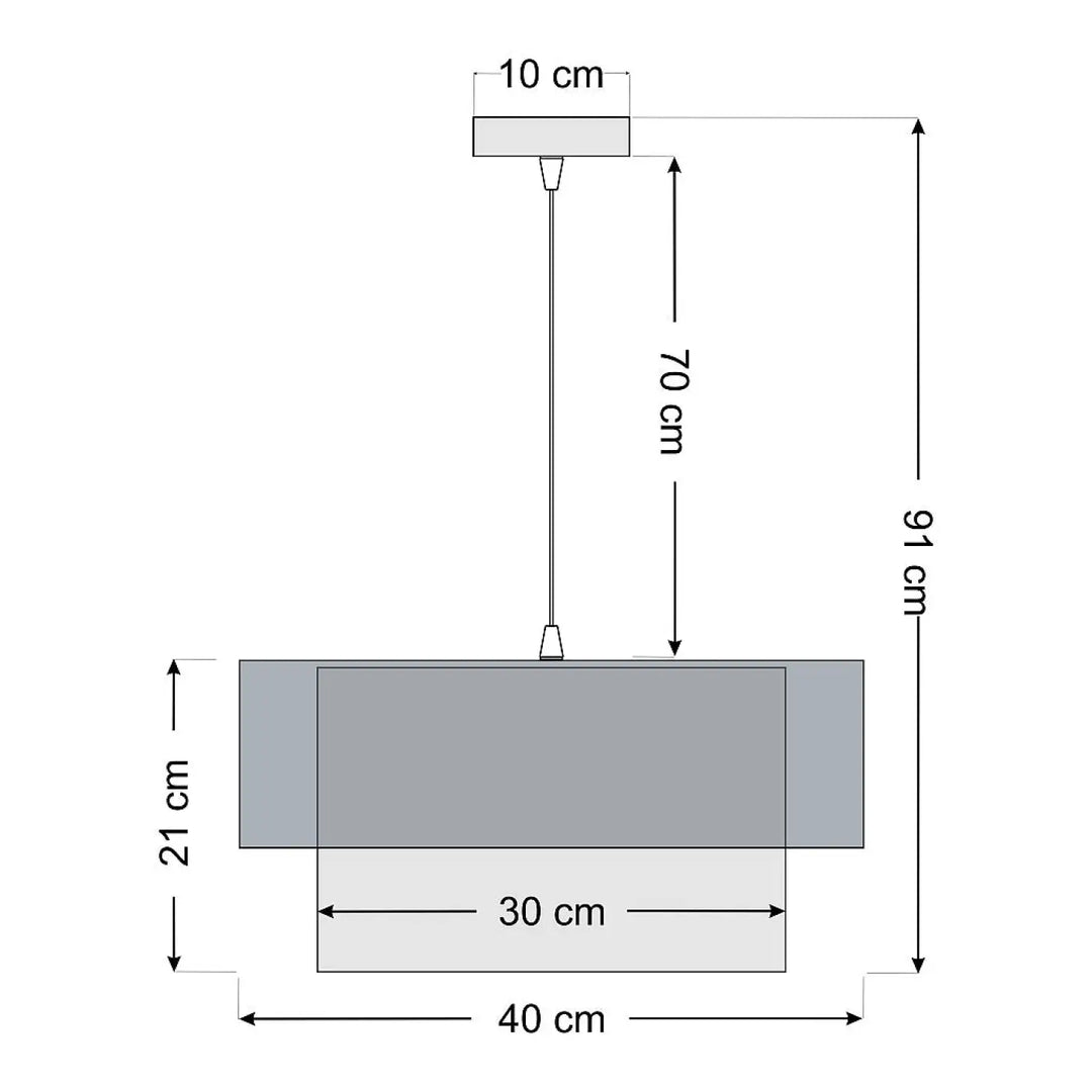 Suspension luminaire noire duo rectangulaire minimaliste 40 cm x 21 cm suspendue par câble de 70 cm noir beige