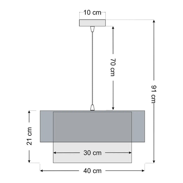Suspension luminaire noire duo rectangulaire 40 cm large 21 cm haut cordon 70 cm design minimaliste