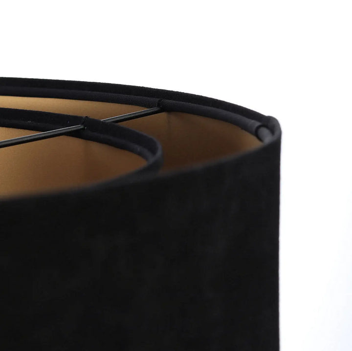 Suspension luminaire noire galaxy avec abat-jour en velours noir intérieur or et structure en métal noir