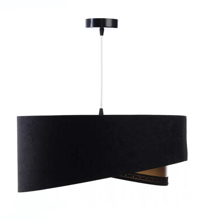 Suspension luminaire noire galactic en velours noir rectangulaire avec design moderne et tige minimaliste suspendue
