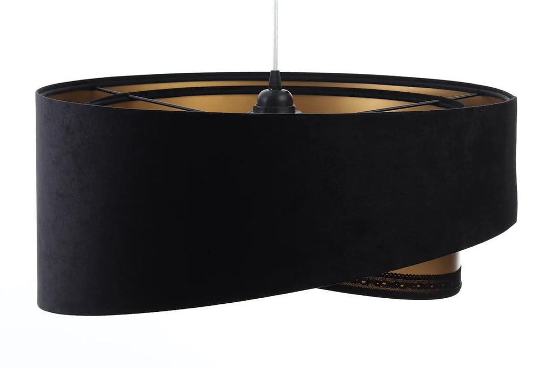 Suspension luminaire noire en velours noir avec intérieur doré et bordure perlée décorative modèle galaxy