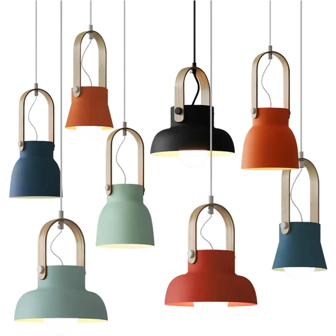 Suspension luminaire nordique vert pastel avec bois design