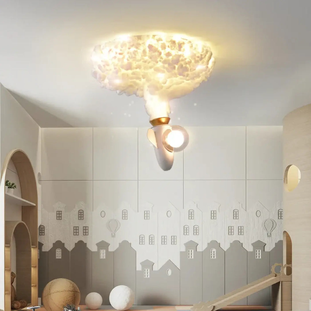 Luminaire plafonnier nerdiah en forme de nuage avec un design blanc et or texturé, idéal pour suspension luminaire nuage enfant